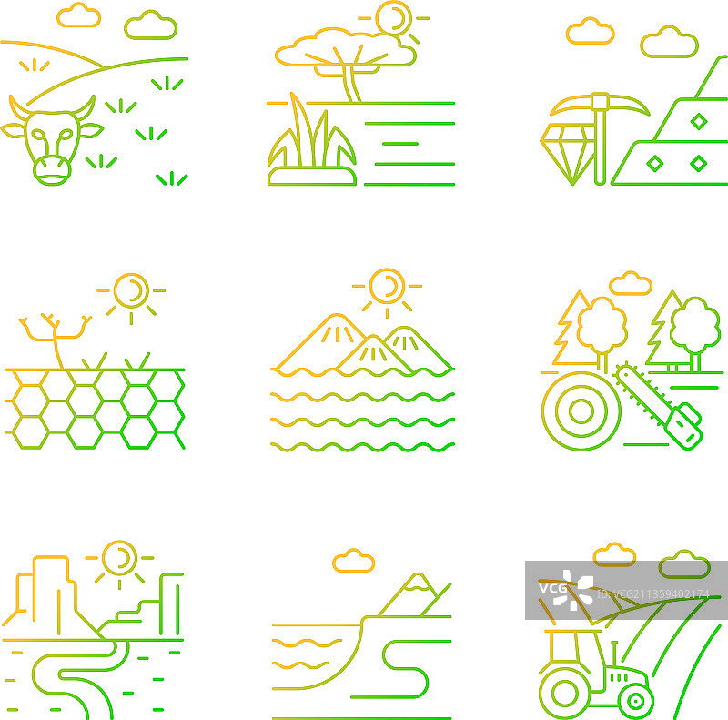 工业用地渐变线性图标集图片素材