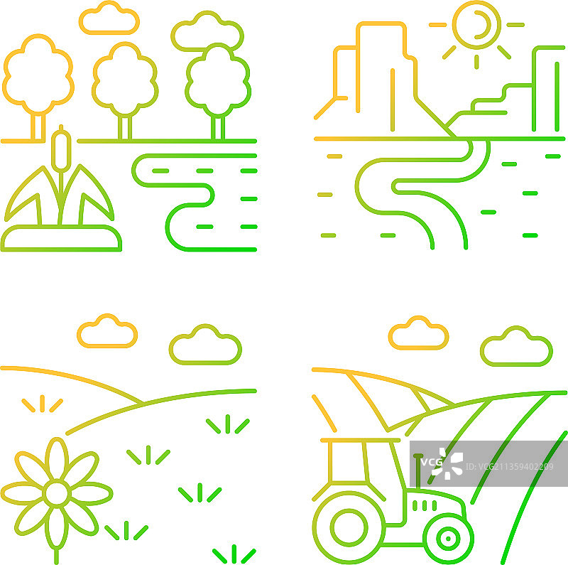 多样化的地形渐变线性图标集图片素材