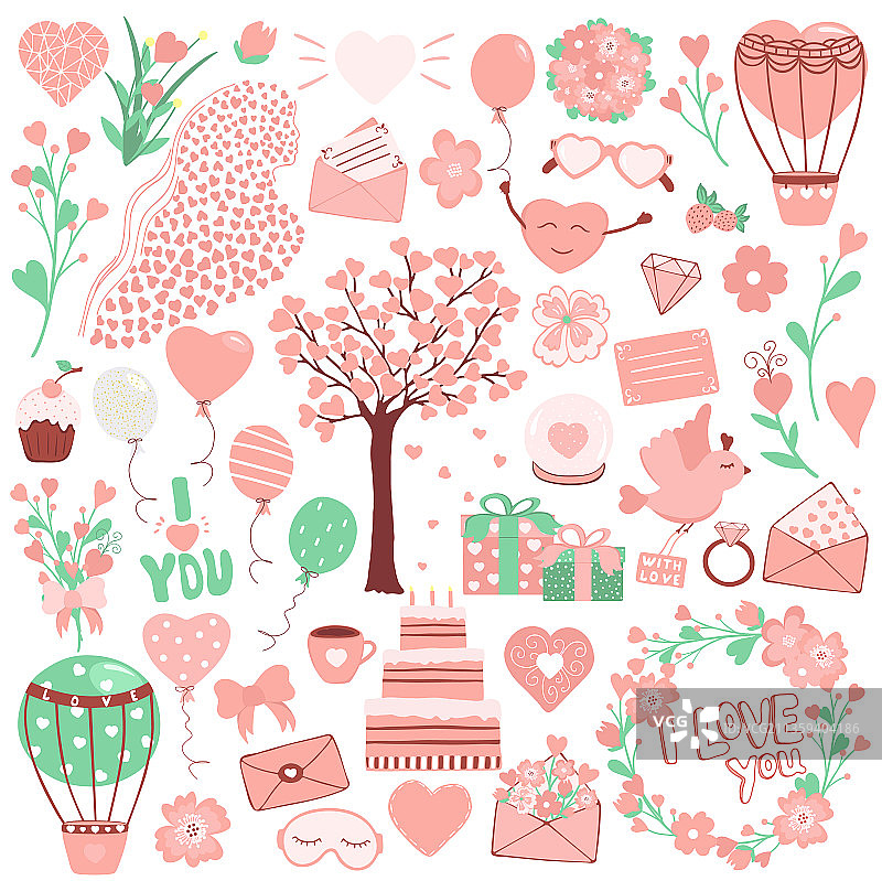 情人节手绘元素合集图片素材