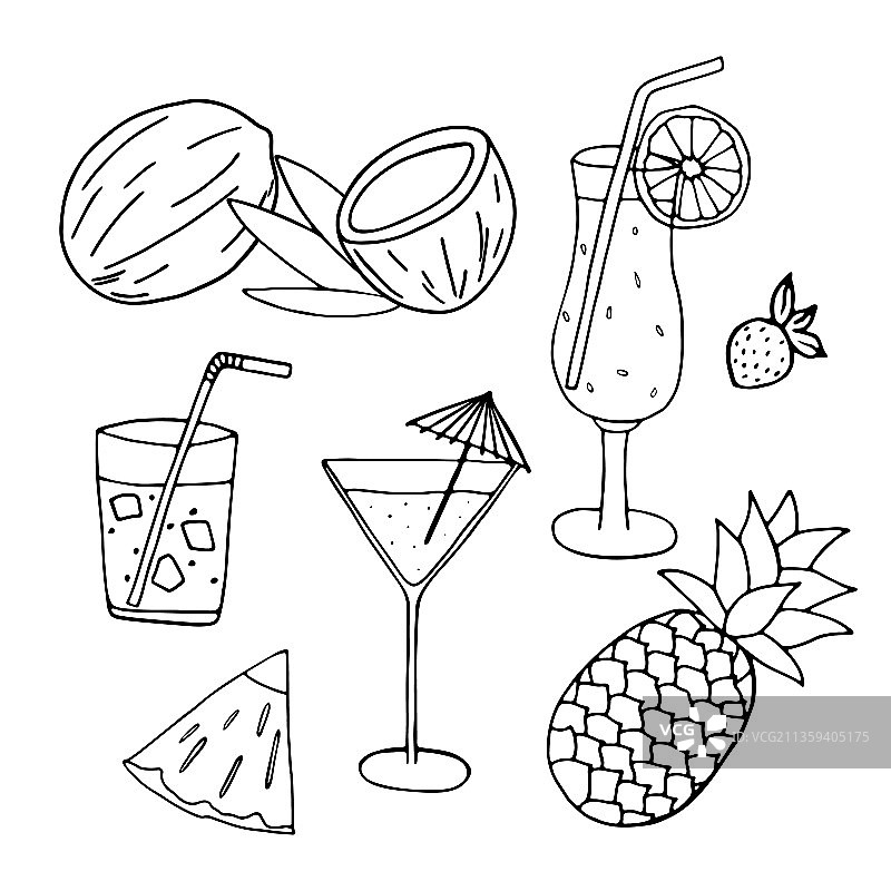 手绘涂鸦热带水果草图图片素材