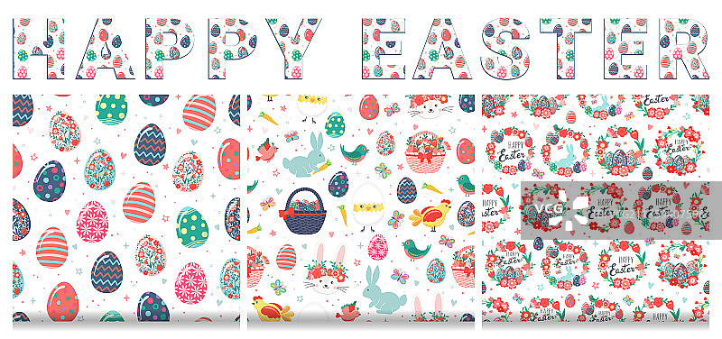 手绘可爱复活节无缝图案图片素材