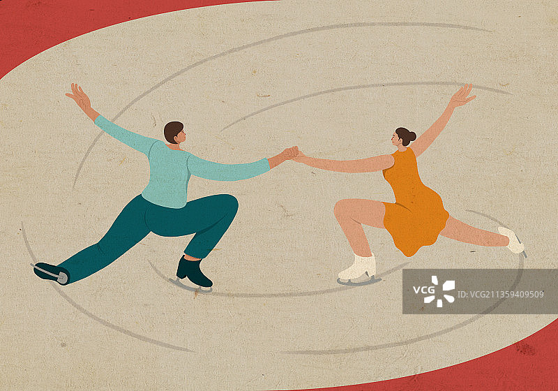 滑雪运动双人花样滑冰项目插画海报图片素材