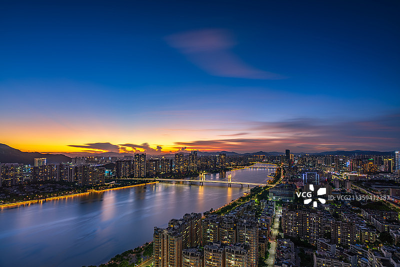 广东省珠海市白石桥城市风光晚霞夜景图片素材