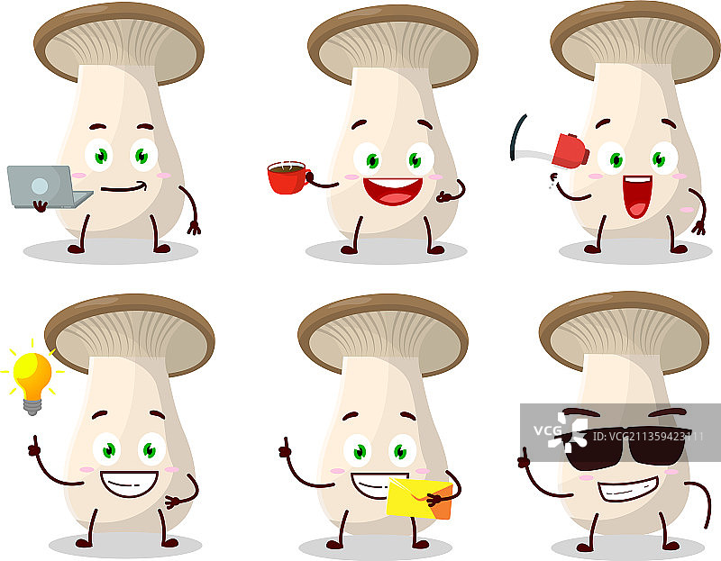 多种类型的杏鲍菇卡通角色图片素材