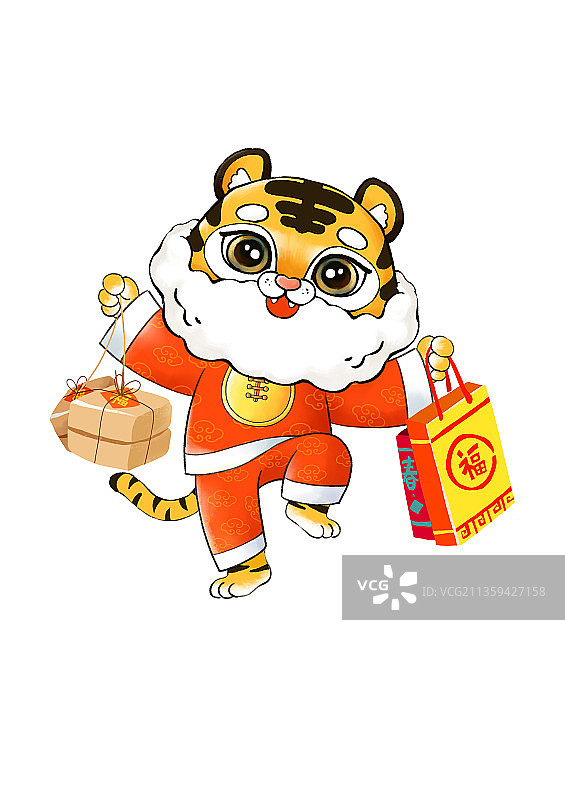 虎年春节插画办年货图片素材