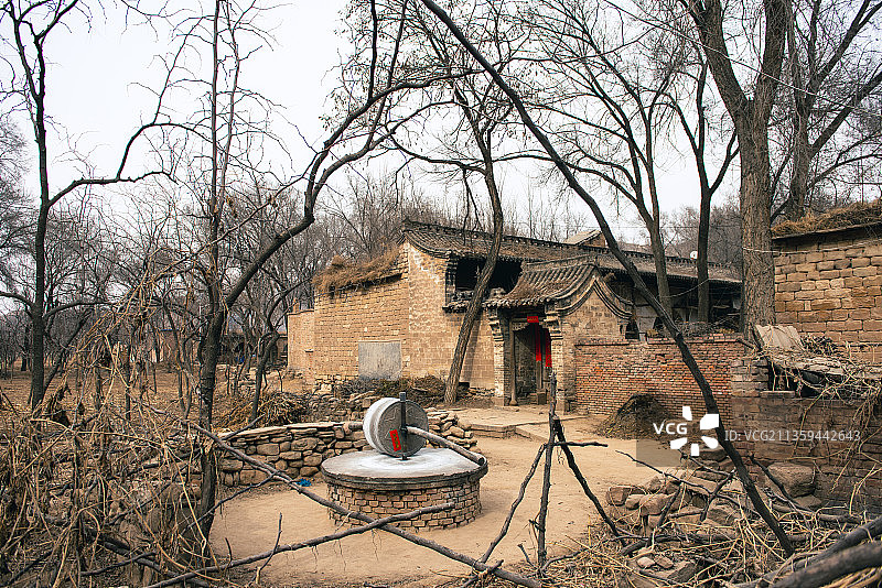 碾，石滚，农村，春节，陕北，乡村，冬季图片素材