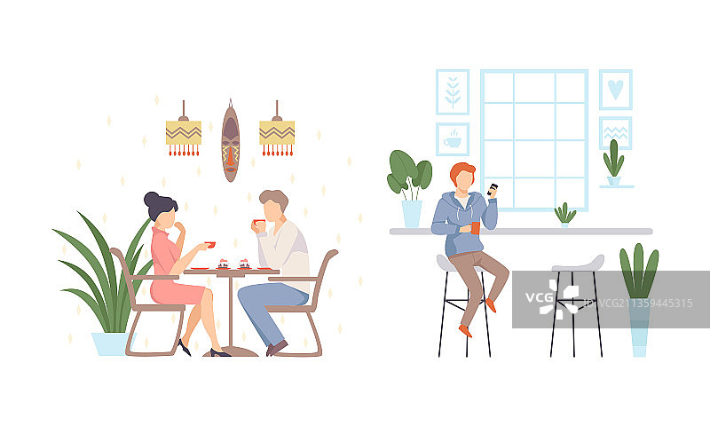 男人和女人坐在咖啡馆里吃甜点图片素材
