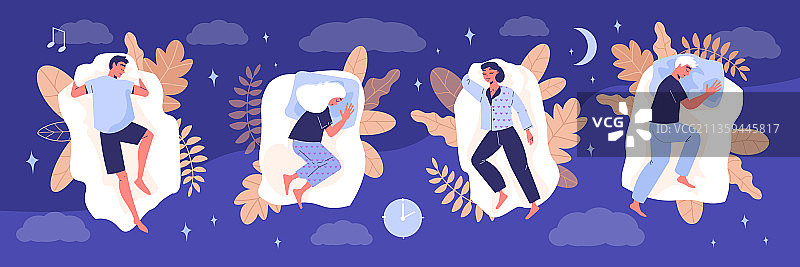 健康睡眠姿势组合图片素材