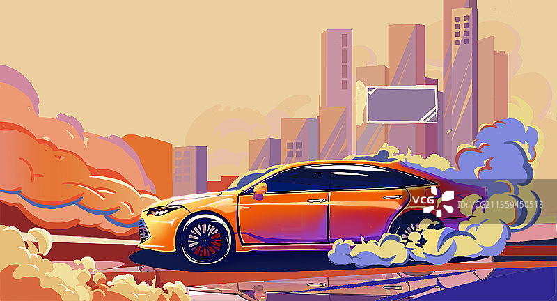 汽车创意插画 城市街道图片素材