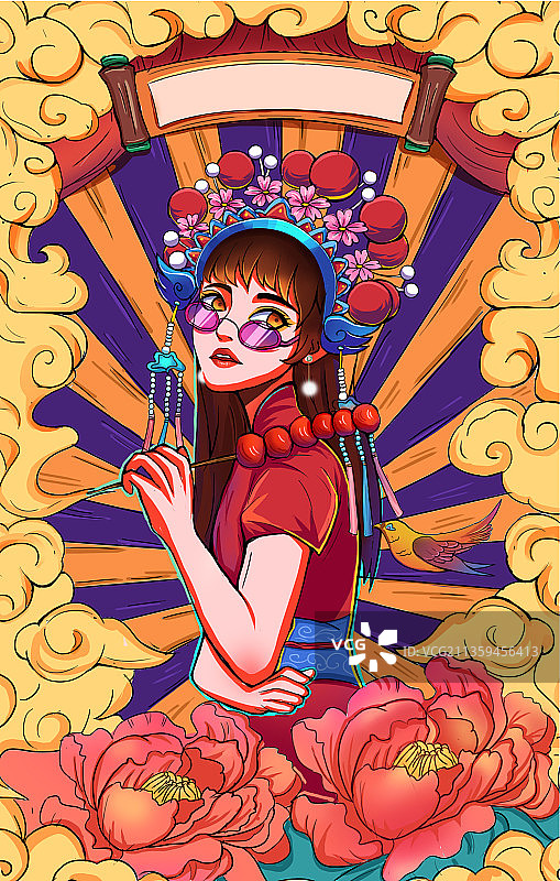 国潮 穿旗袍女孩图片素材