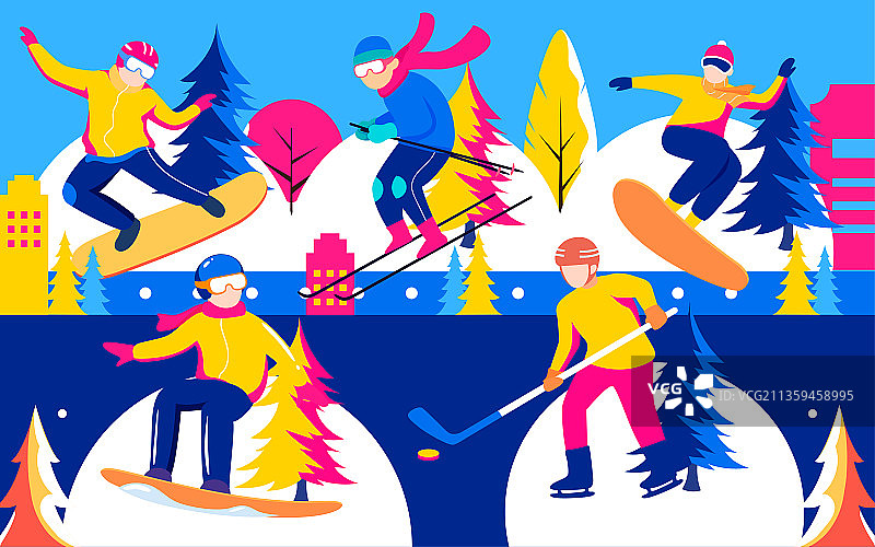 冬季运动户外人物插画北京滑雪运动比赛海报图片素材