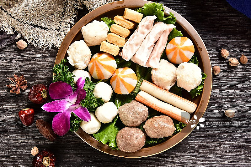 火锅涮肉配菜鱼丸大拼盘套餐图片素材