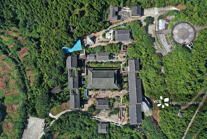 四川省南充市西充化凤山公园资福寺航拍图片素材