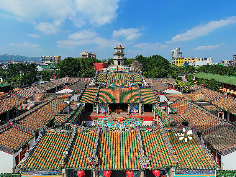 广东省汕尾市陆丰市碣石镇玄武山名胜风景区元山寺航拍图片素材
