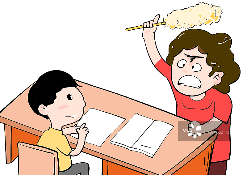 生气的妈妈看孩子写作业卡通手绘可爱漫画设计元素图片素材
