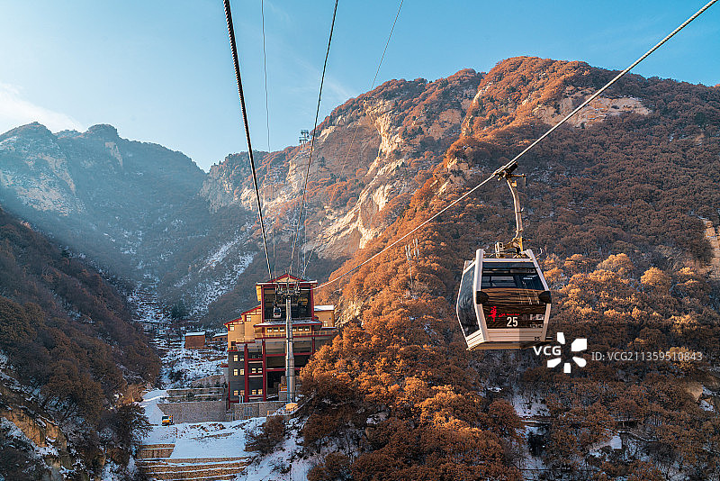 华山西峰索道风光图片素材
