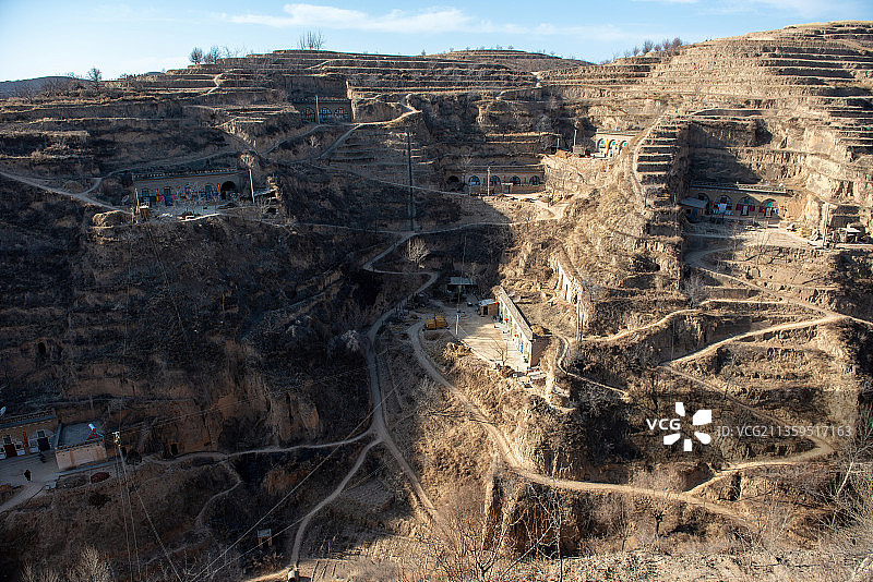 黄土高原，米脂，姜氏庄园，陕北民居，窑洞，冬天图片素材