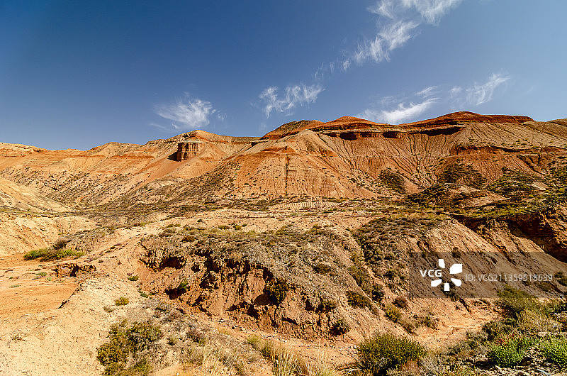 蓝天白云下的甘肃张掖外星谷地质公园木星峡谷图片素材