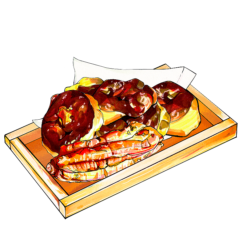 糖油饼下午茶茶配炸物 北京传统饮食 小吃 美食手绘插画图片素材