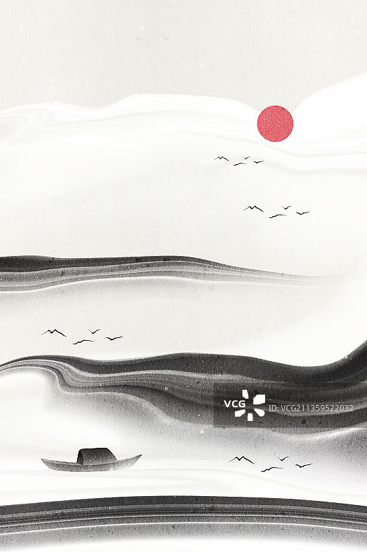 新中式风格抽象山水风光插画图片素材