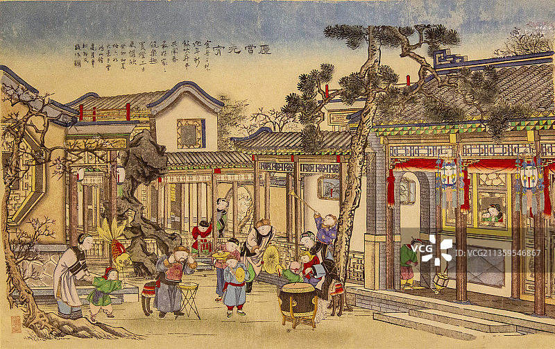 天津杨柳青年画：庆赏元宵（天津博物馆藏）图片素材