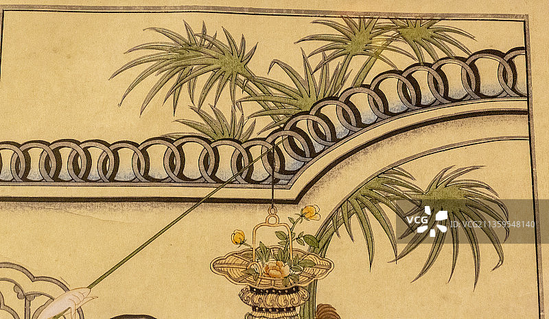 天津杨柳青年画：仕女游春（天津博物馆藏）图片素材