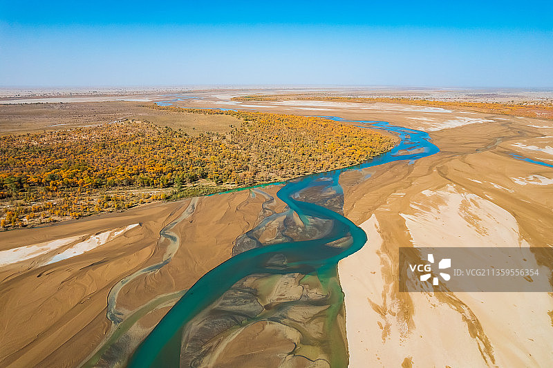 新疆塔里木盆地塔克拉玛干沙漠和田河自然风光图片素材