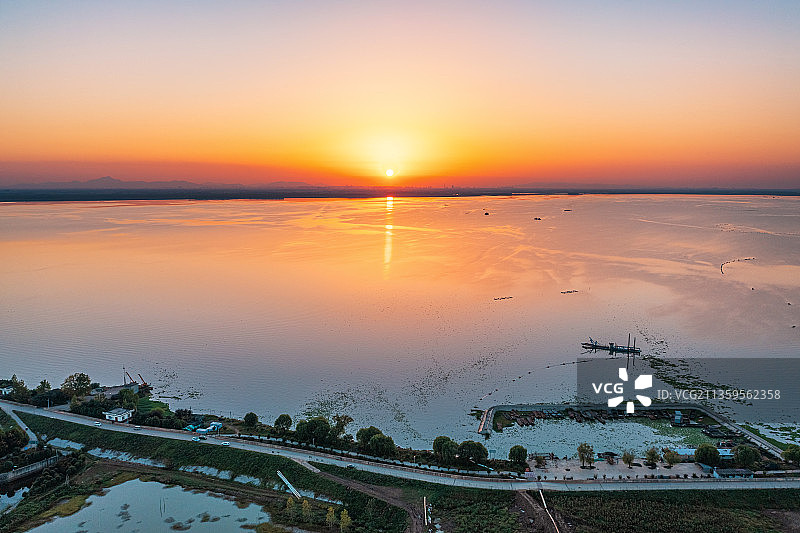 驻马店宿鸭湖水库日落图片素材