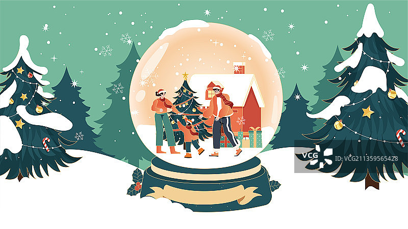 一家人过圣诞节插画图片素材