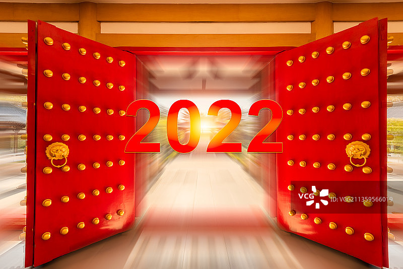 2022跨年新年红色宫门开门红图片素材