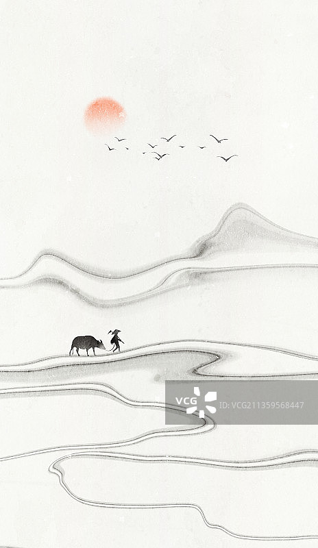 抽象水墨乡村风景图片素材