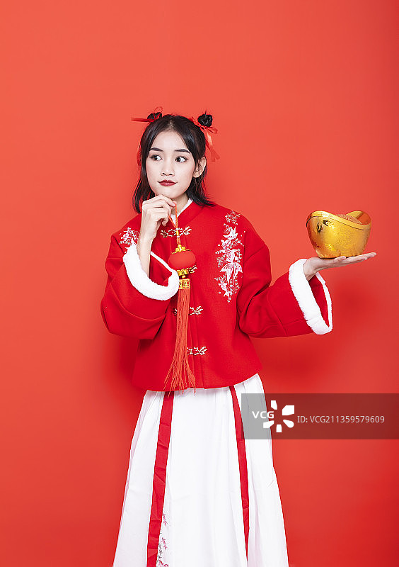 女性拜年祝福节日人像图片素材