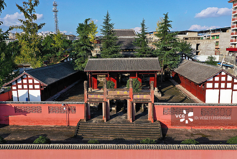 四川省南充市西充安汉广场文庙航拍图片素材