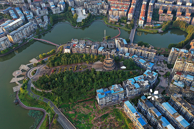 四川省南充市西充安汉广场莲花湖沁湖公园航拍图片素材