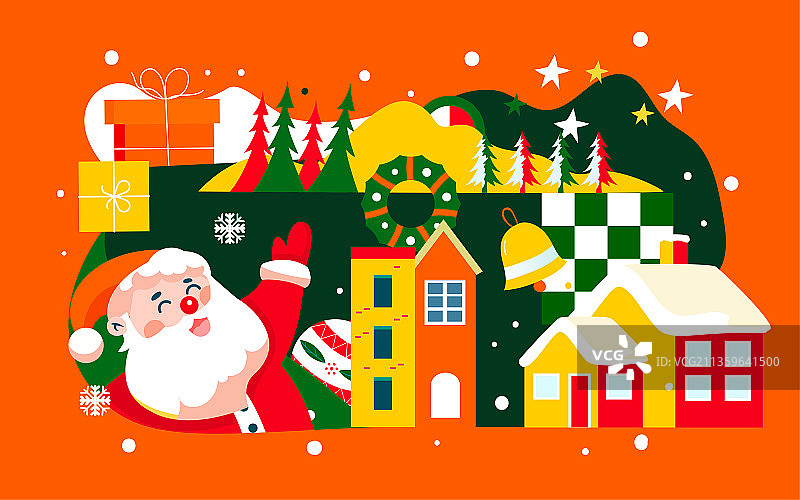 圣诞节礼物插画冬季大雪冬至雪人户外海报图片素材