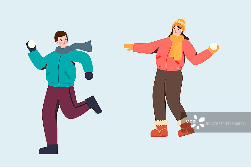 冬天打雪仗的青年矢量插画图片素材
