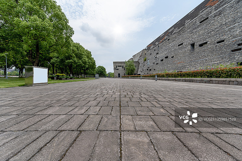 中国浙江省宁波市鄞州区宁波博物馆特色建筑外景广场地面都市风景图片素材