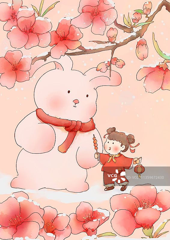 兔小眠和岛岛的冬季图片素材