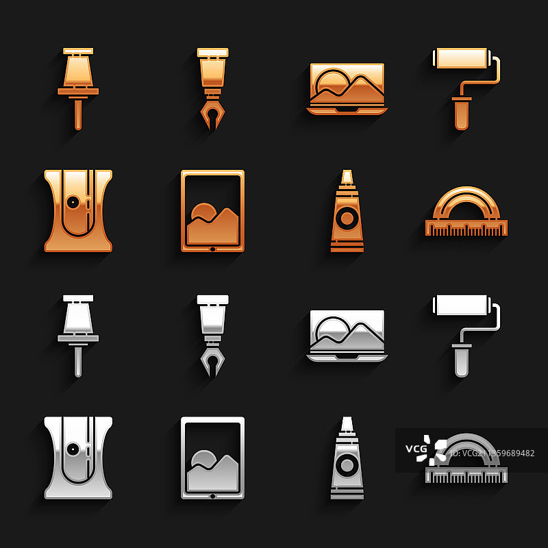 绘图板油漆刷量角器套装图片素材