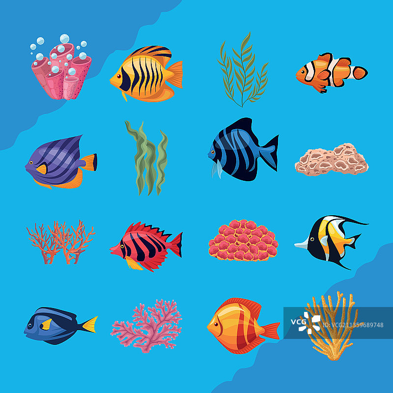 十六个海底生物图标图片素材