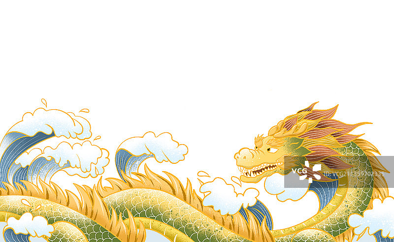 龙习戏浪花插画图片素材