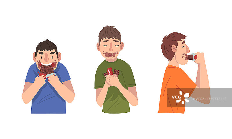 狼吞虎咽吃着巧克力棒的年轻男人图片素材