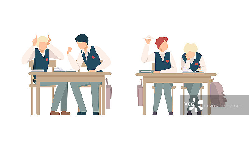 坐在桌子旁发呆的男学生图片素材