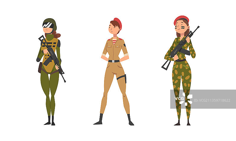 年轻女子身穿作战服，可能是士兵或军官图片素材