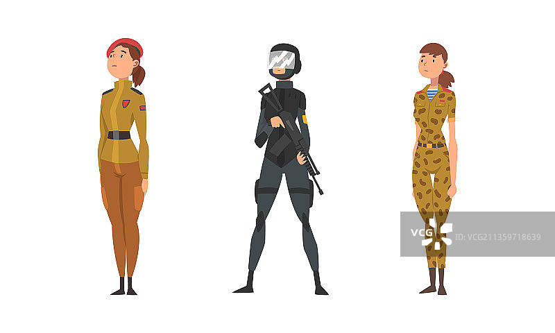 年轻女子身穿作战服，可能是士兵或军官图片素材