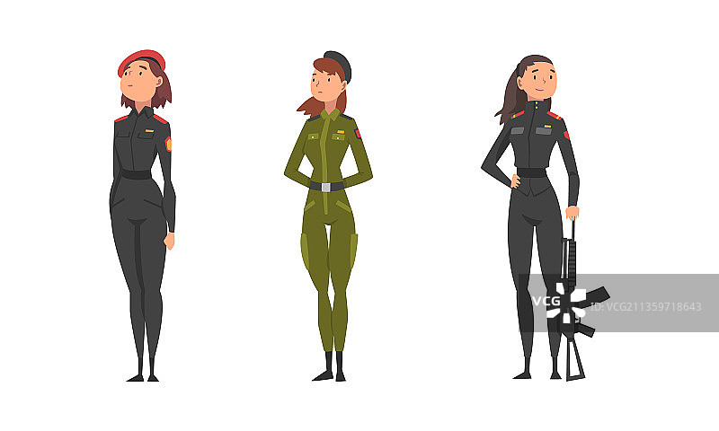 年轻女子身穿作战服，可能是士兵或军官图片素材
