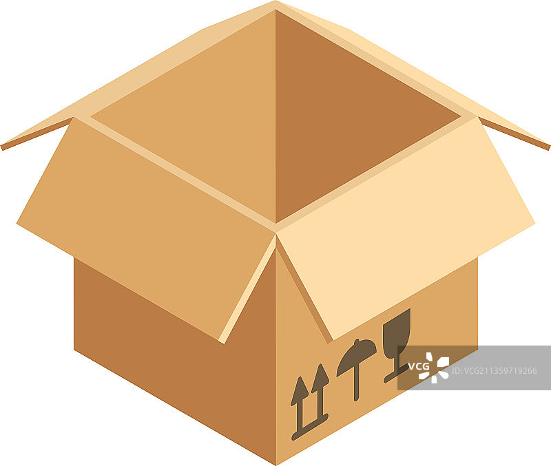 打开的快递空纸板箱图标图片素材