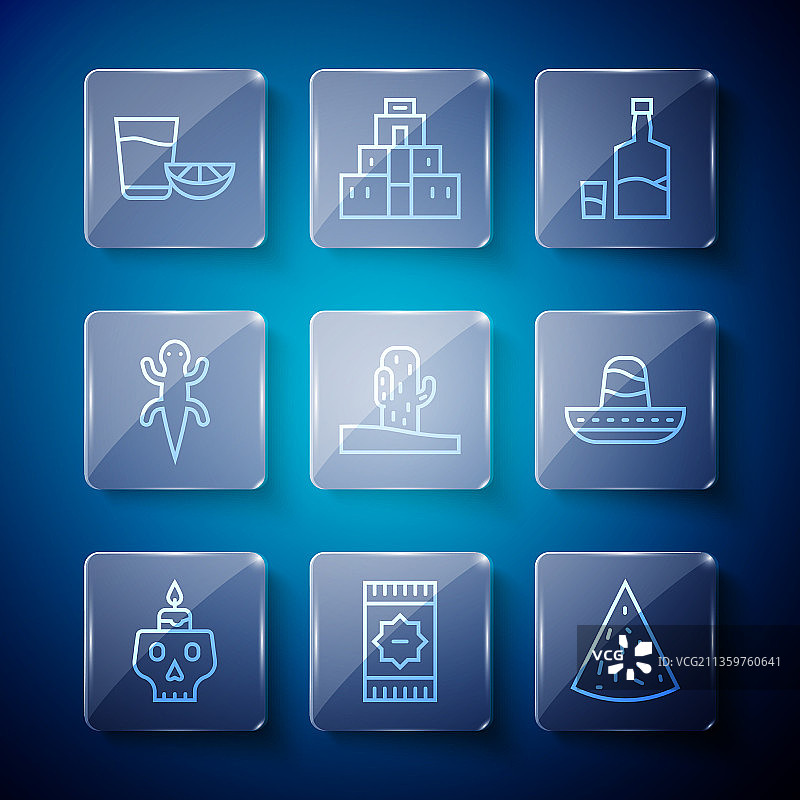 骷髅墨西哥地毯上燃烧的蜡烛线条图片素材