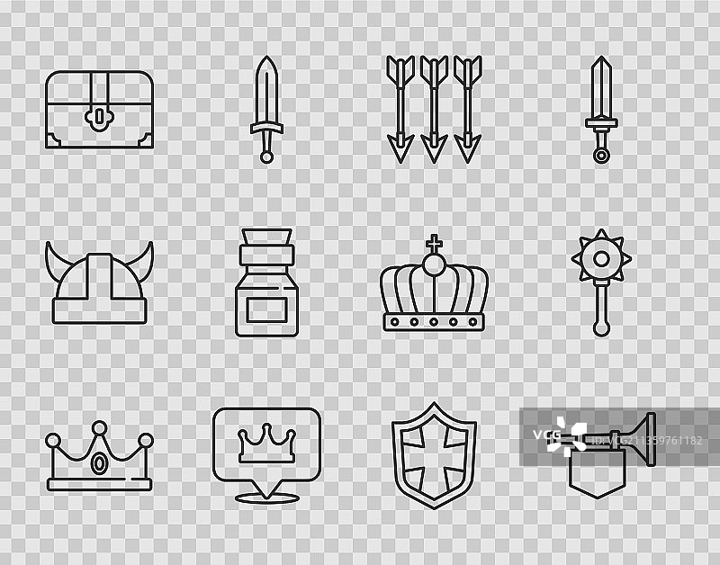 线性皇冠喇叭与旗帜交叉图片素材