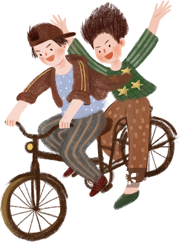 骑自行车的两兄弟图片素材